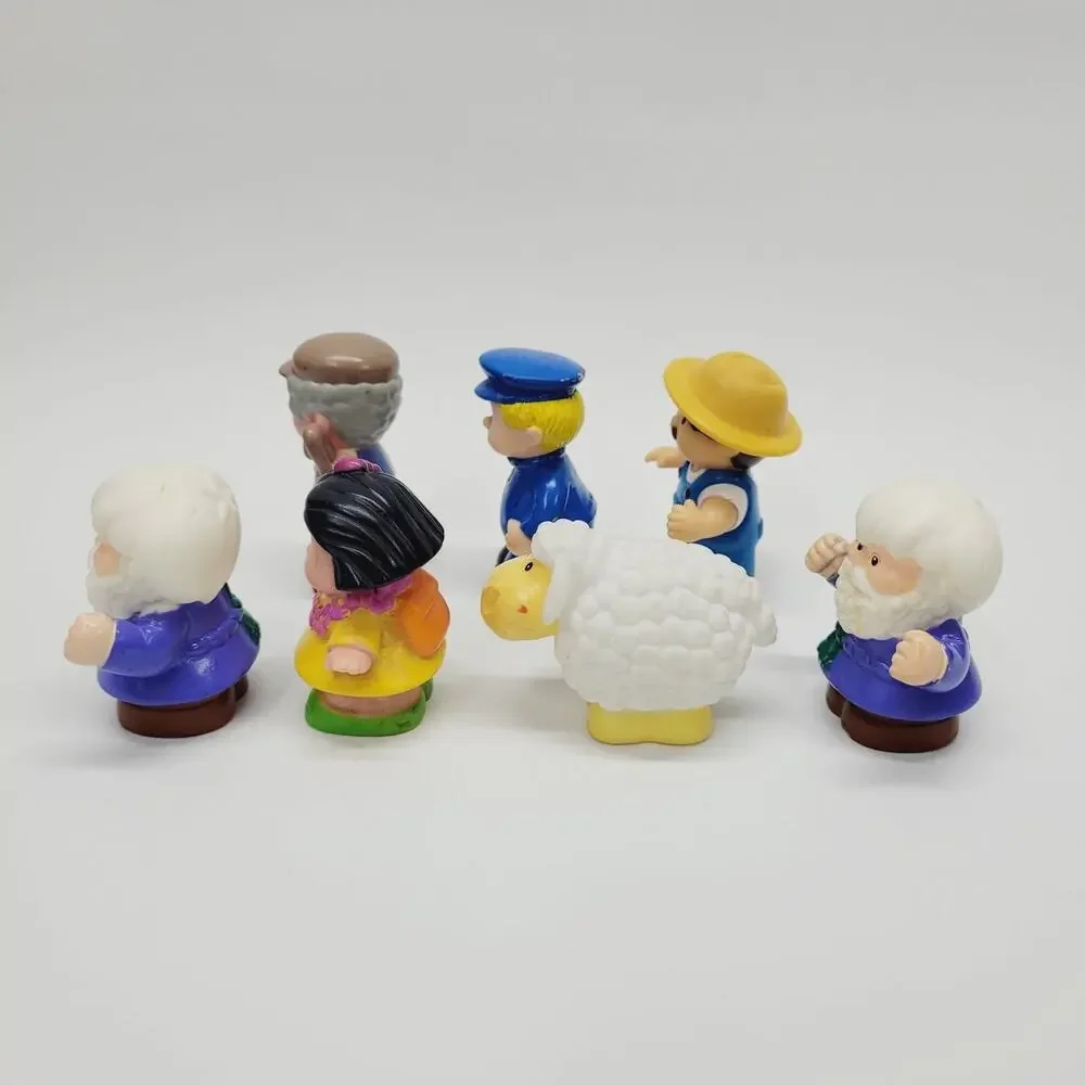 Vintage Fisher Price Little People Figures Lot of 7 All Rubber Farmer Sheep Girl